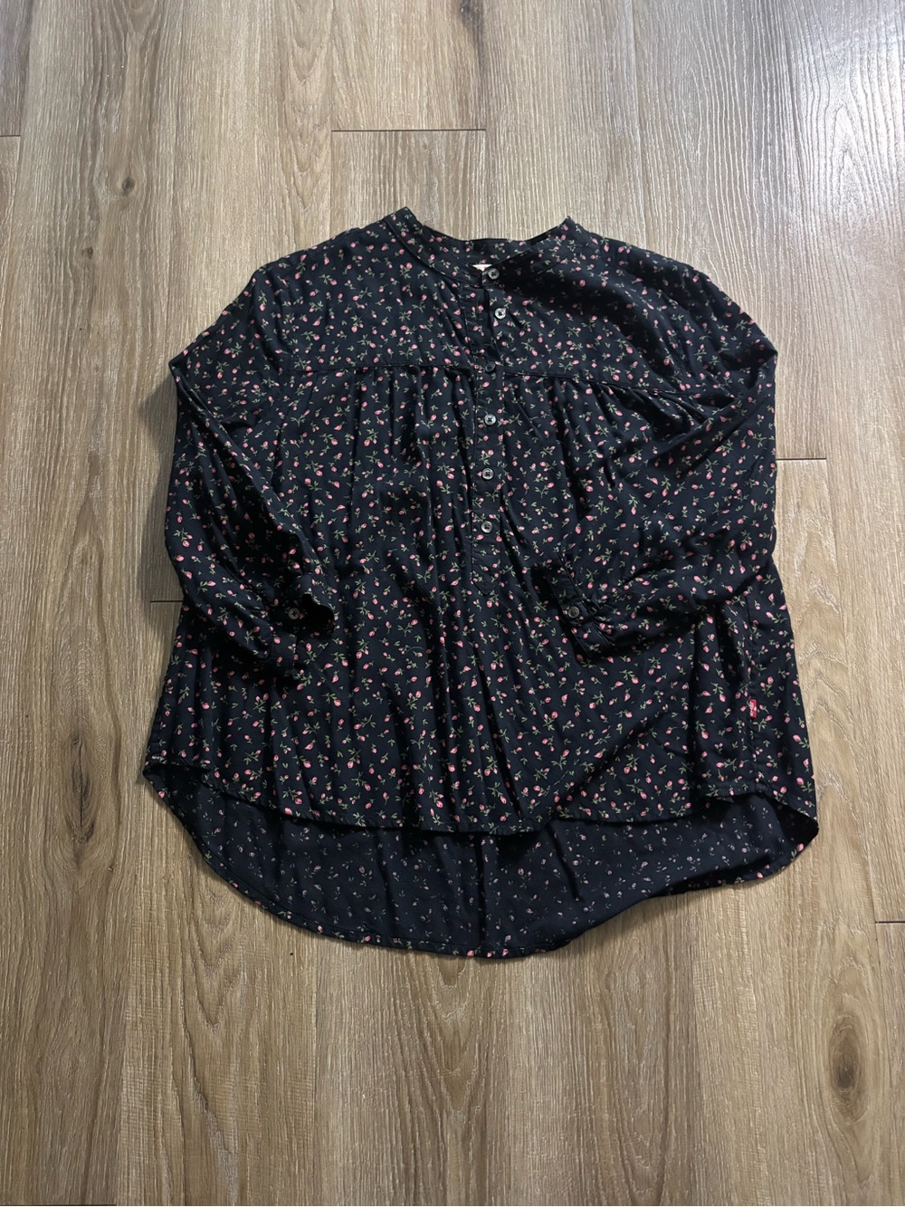 Levi's Black Floral Button-Up Peasant Blouse